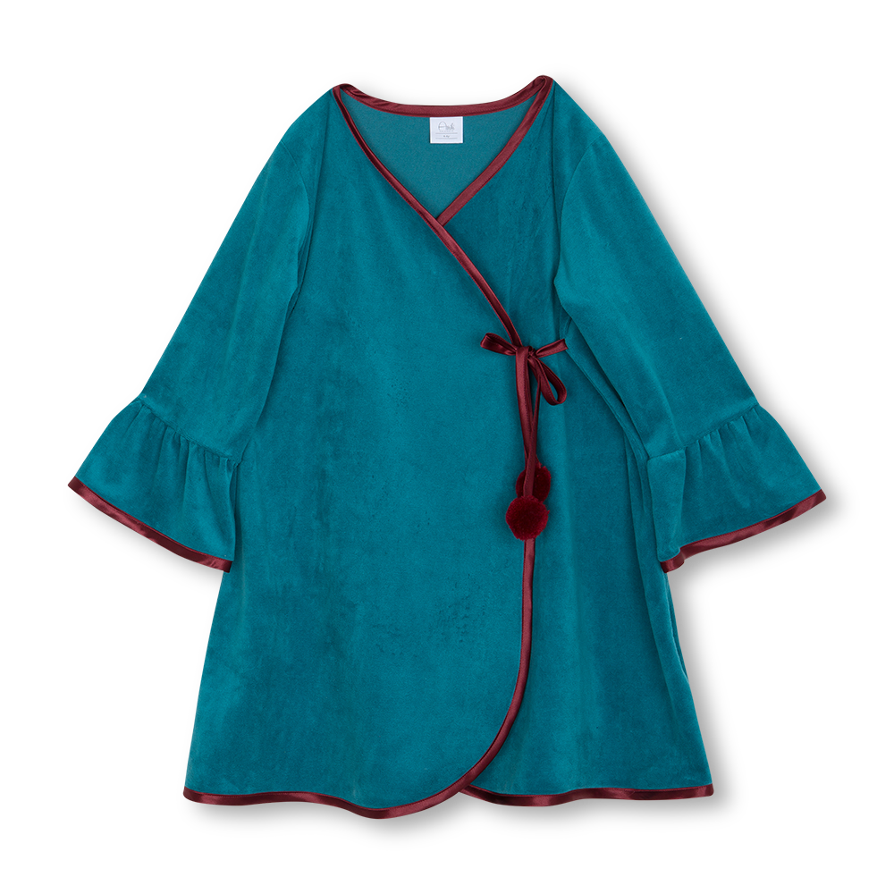 Charming deep emerald Agnia robe keeps your kids cozy and comfortable - AMIKI Children