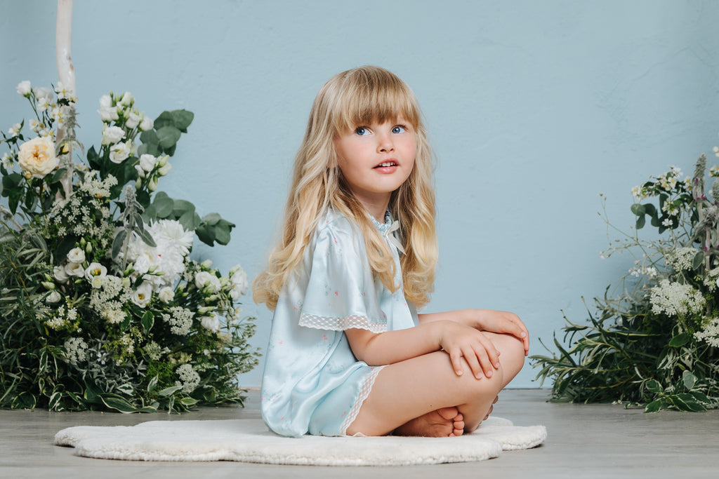 Graceful children’s floral blue pyjama set Polina  - silk